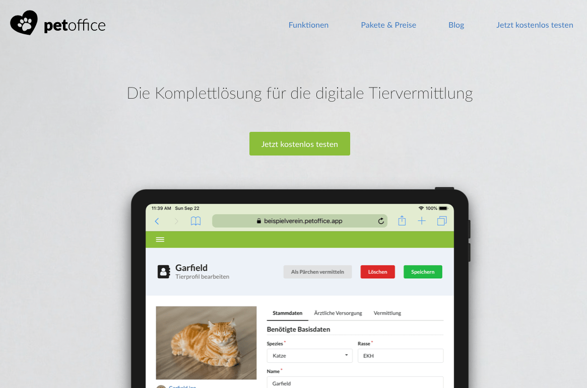 Erste petoffice Homepage